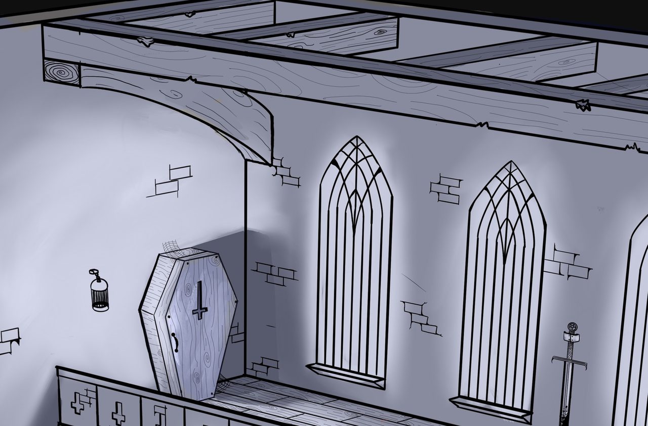 Detail: three lancet windows in the chapel's upper loft