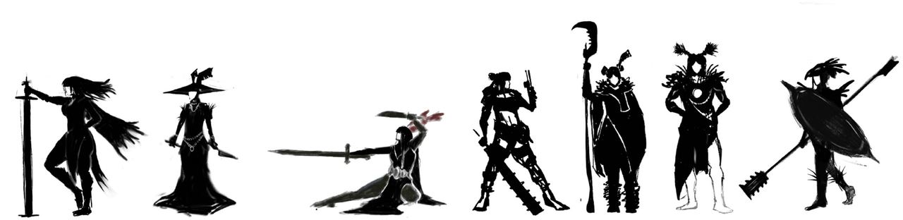 The warrior sheet's seven silhouette studies