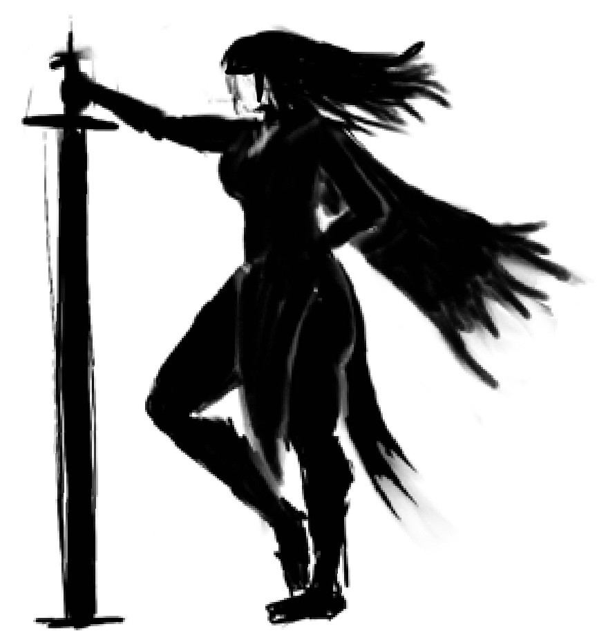 Warrior silhouette with a long sword