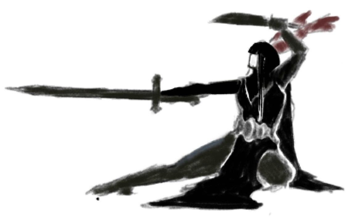 Silhouette: crouching with a long blade