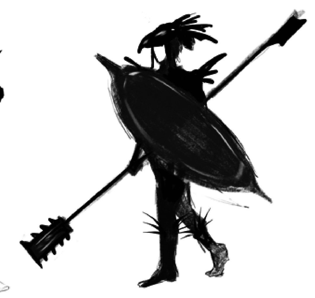 Silhouette with a shield and spear